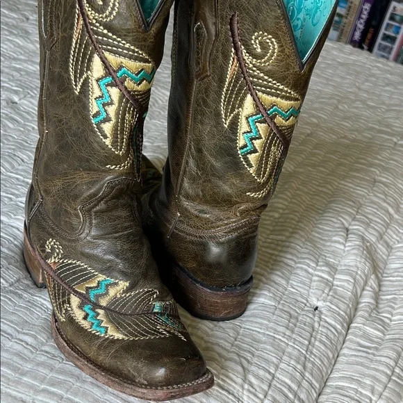 Corral Brown and Turquoise Western Cowboy Boots - Picture 5 of 8